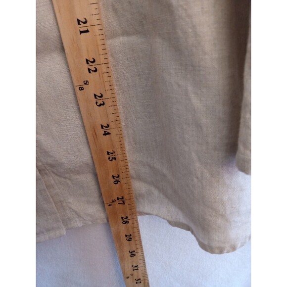 Richard Malcom Irish Linen Button Up Top Women M. Beige Floral Embordered Sleeve - Picture 5 of 15